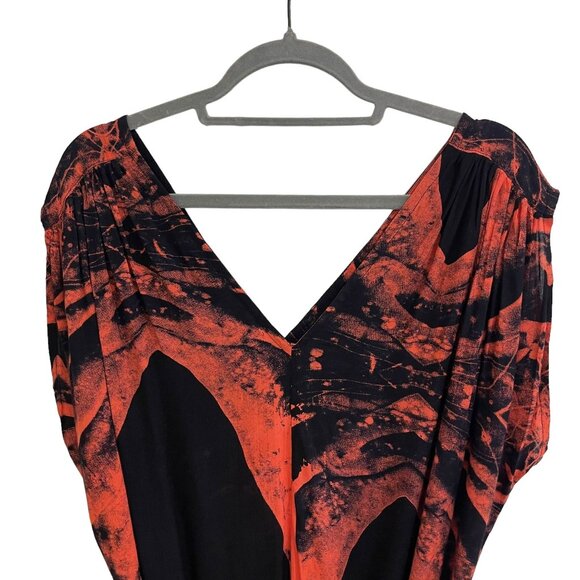 Luna May Handmade Black & Orange Abstract Print Rayon V-Neck Mini Dress Size S - Picture 8 of 8
